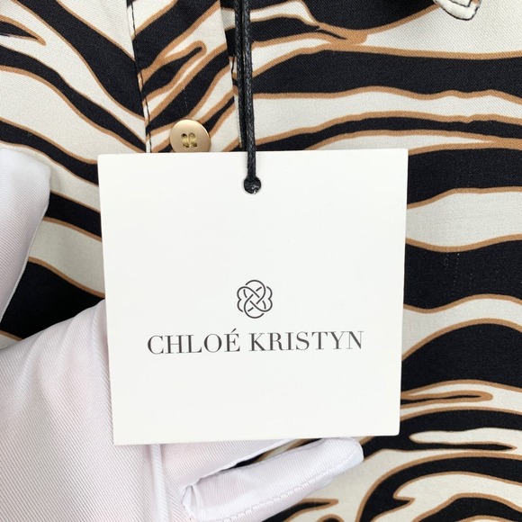 NWT Chloe Kristyn Zebra print Tie Blouse with Belt Size M - Picture 8 of 14